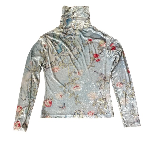 Vintage Floral Velvet Turtleneck Top Cottagecore Fairycore Long Sleeve - Picture 4 of 7